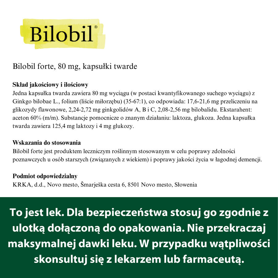 Bilobil Forte 80 mg, 60 Kapseln