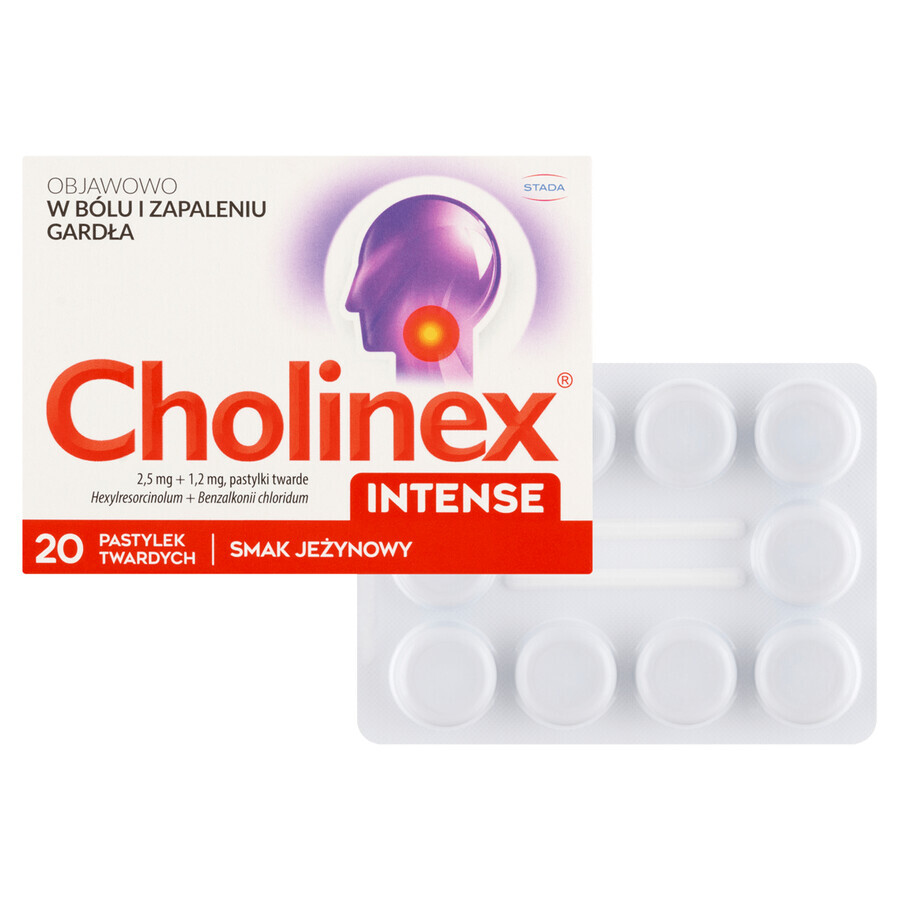 Cholinex Intense 2,5 mg + 1,2 mg, goût mûre, 20 pastilles dures