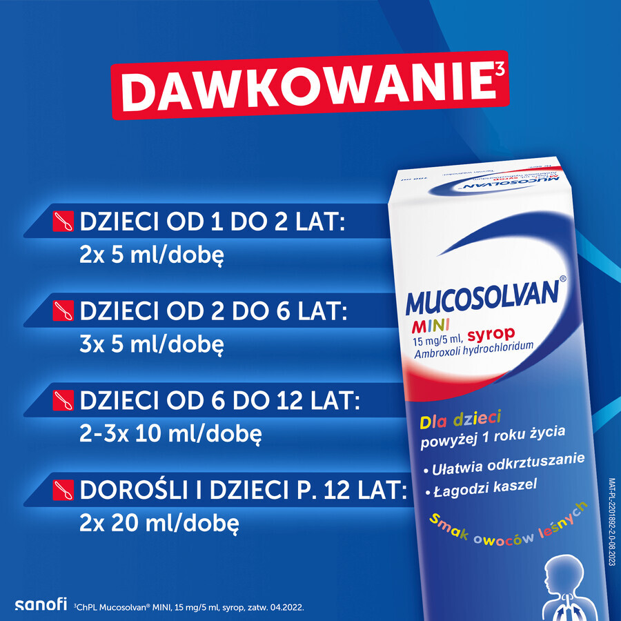 Mucosolvan Mini 15 mg/5 ml, syrup for children over 1 year, berry flavor, 100 ml