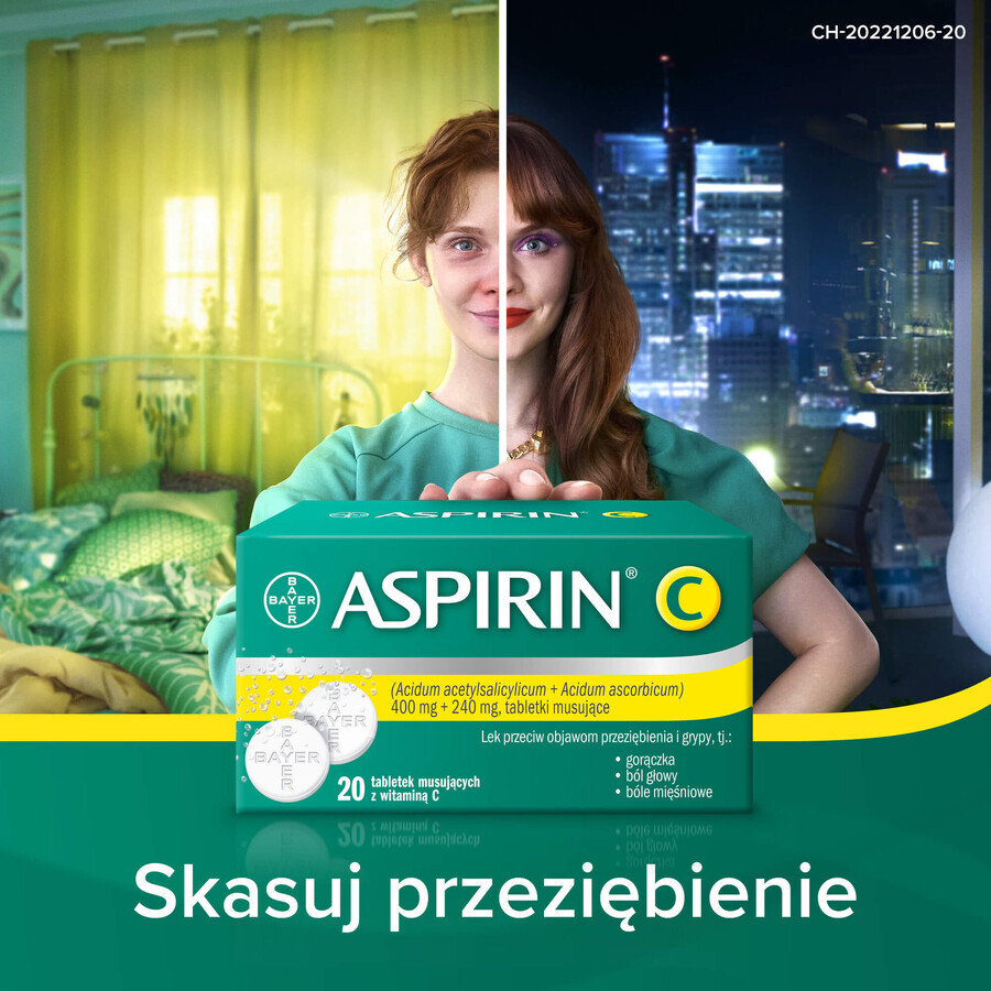 Aspirine C 400 mg + 240 mg, 20 comprimés effervescents