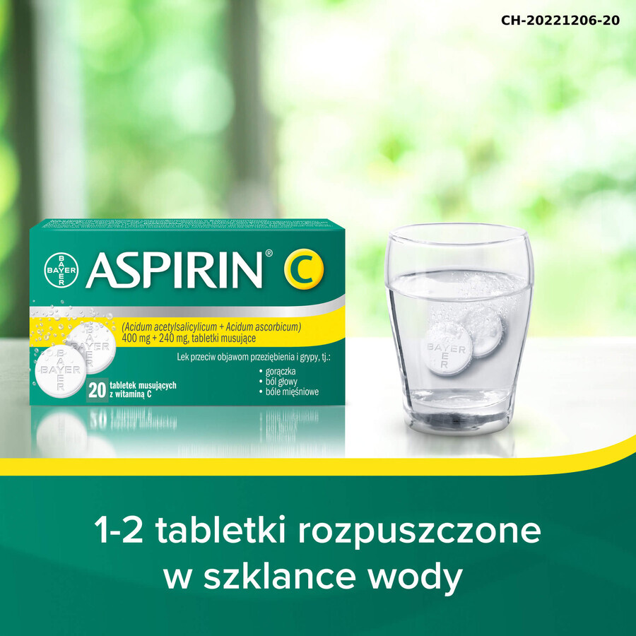 Aspirine C 400 mg + 240 mg, 20 comprimés effervescents