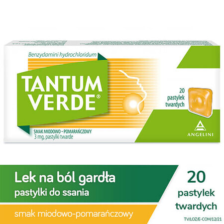 Tantum Verde 3 mg, sabor miel-naranja, 20 pastillas duras