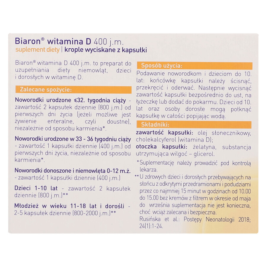 Biaron D, vitamina D 400 UI, 90 cápsulas giratorias