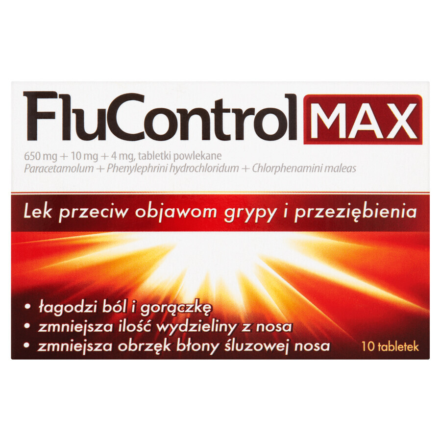 FluControl Max 650 mg + 10 mg + 4 mg, 10 film-coated tablets