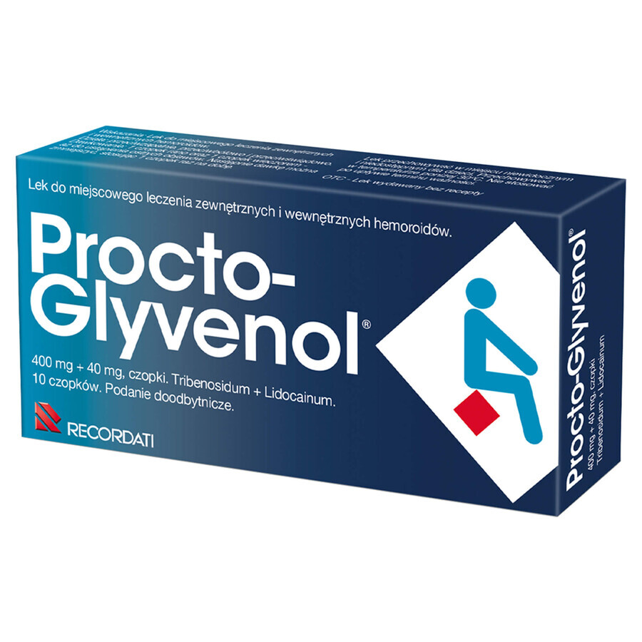 Procto-Glyvenol 400 mg + 40 mg, suppositories, 10 pieces