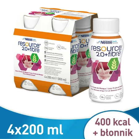 Resource 2.0 + Vezels, voedingssupplement, bosvruchtensmaak, 4 x 200 ml