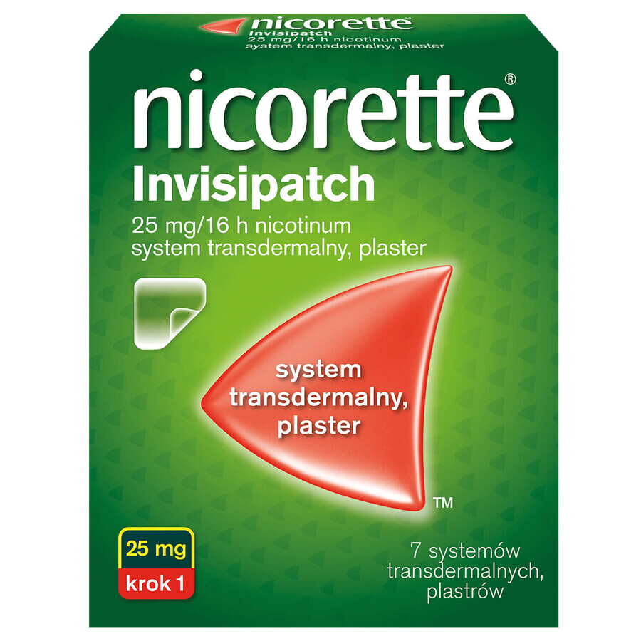 Nicorette Invisipatch 25 mg/16 h, sistema transdérmico, parche, 7 unidades