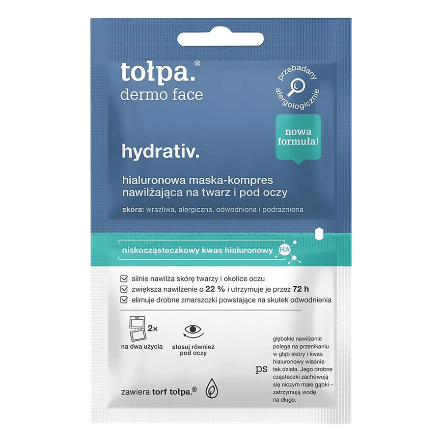 Tolpa Dermo Face Hydrativ, masque hyaluronique hydratant pour le visage et les yeux, 6 ml x 2 sachets