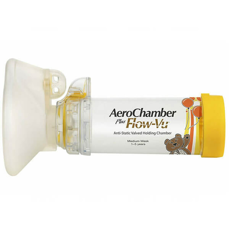 AeroChamber Plus Flow-Vu, Inhalationskammer mit Maske für Kinder, 1-5 Jahre, Medium, 1 Stück