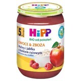 HiPP Frutas y Cereales Bio, frambuesas y manzanas con gachas de arroz, después de 5 meses, 190 g