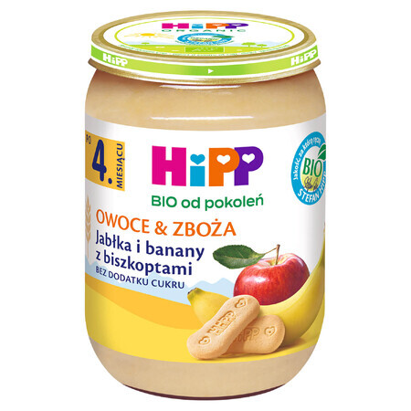 Hipp Fruit en Granen Bio, appel en banaan met biscuit, na 4 maanden, 190 g