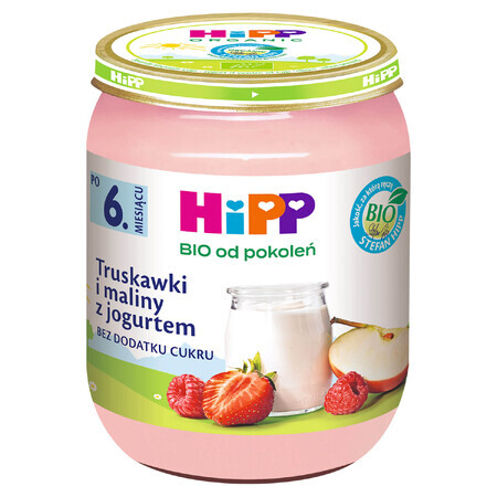 HiPP Fruta y Yogur Bio, fresas y frambuesas con yogur, después de 6 meses, 160 g