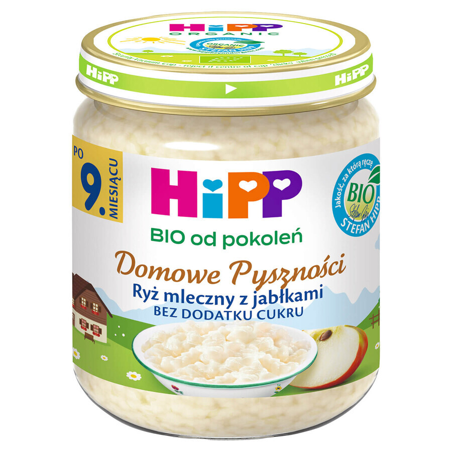 HiPP Delicias Caseras Bio, arroz con leche y manzana, después de 9 meses, 200 g