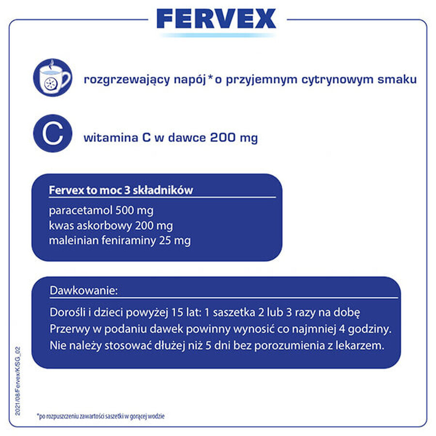 Fervex 500 mg + 200 mg + 25 mg, Granulat zum Einnehmen, Zitronengeschmack, 8 Beutel