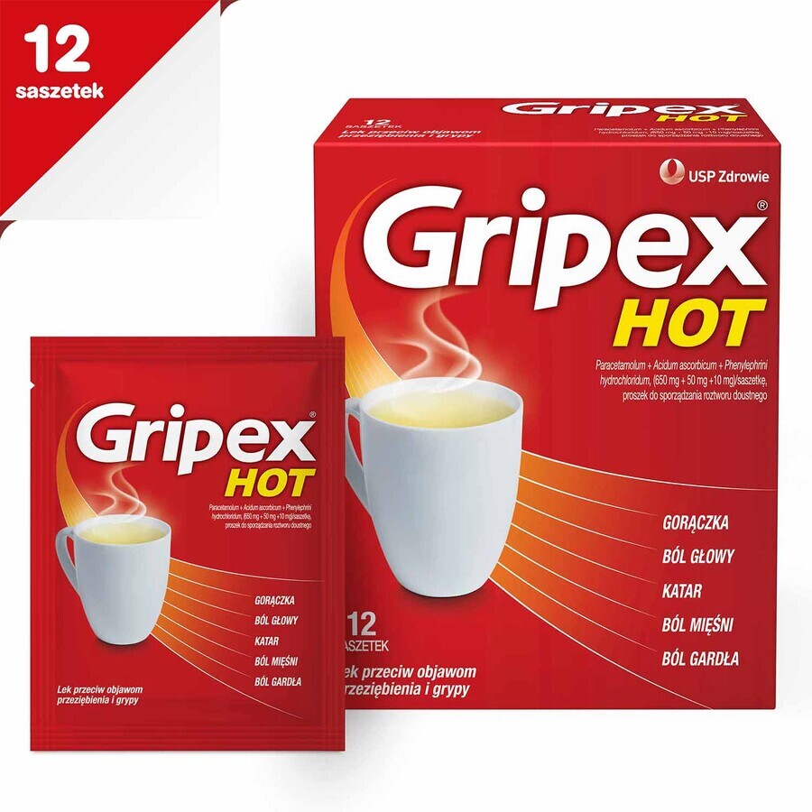 Gripex Hot 650 mg + 50 mg + 10 mg, 12 Portionsbeutel