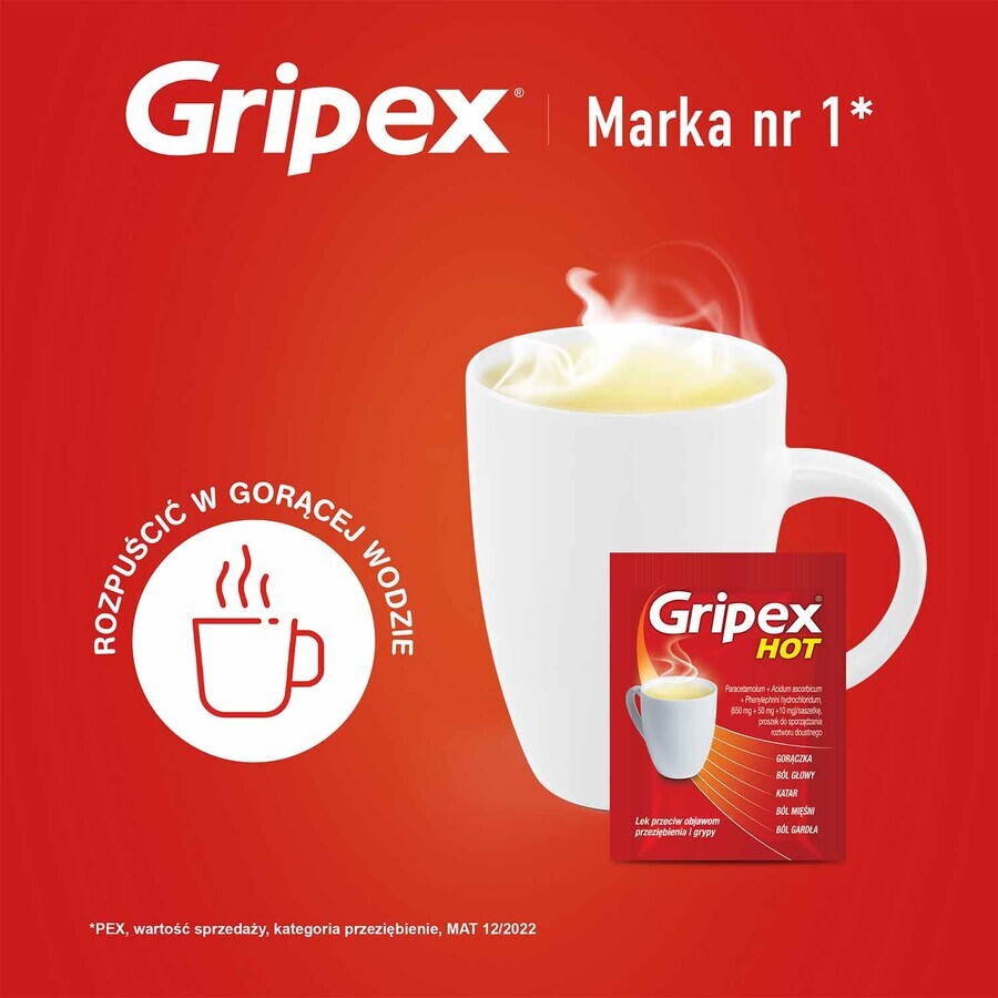 Gripex Hot 650 mg + 50 mg + 10 mg, 12 Portionsbeutel