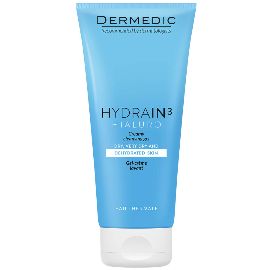 Dermedic Hydrain 3 Hialuro, gel nettoyant crémeux pour le visage, peaux déshydratées et sèches, 200 ml