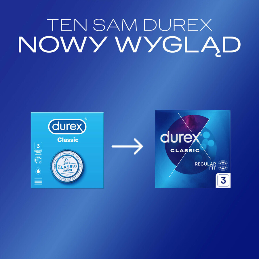 Durex Classic, classic smooth condoms, 3 pieces