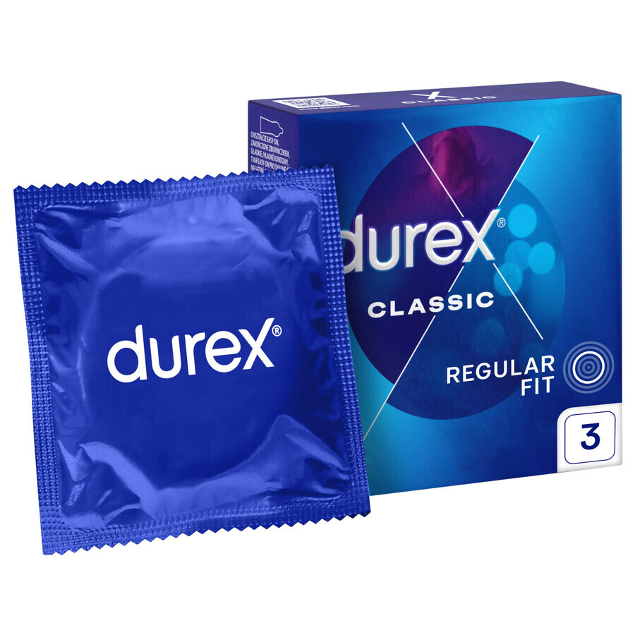 Durex Classic, classic smooth condoms, 3 pieces