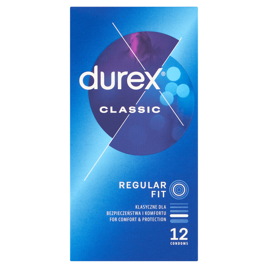 Durex Classic, classic smooth condoms, 12 pieces