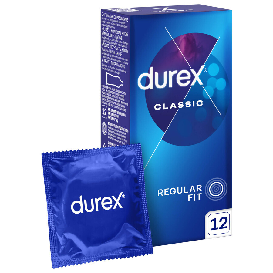 Durex Classic, classic smooth condoms, 12 pieces