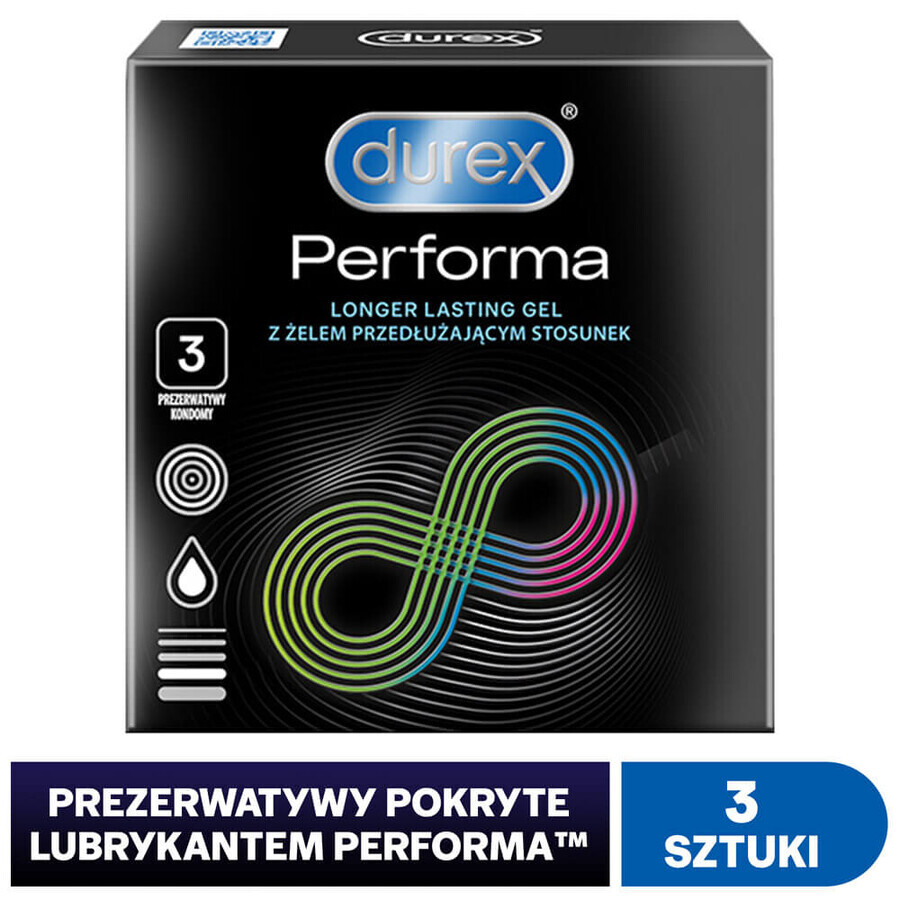 Durex Performa, Kondome mit verkehrsverlängerndem Gleitmittel, 3 Stück