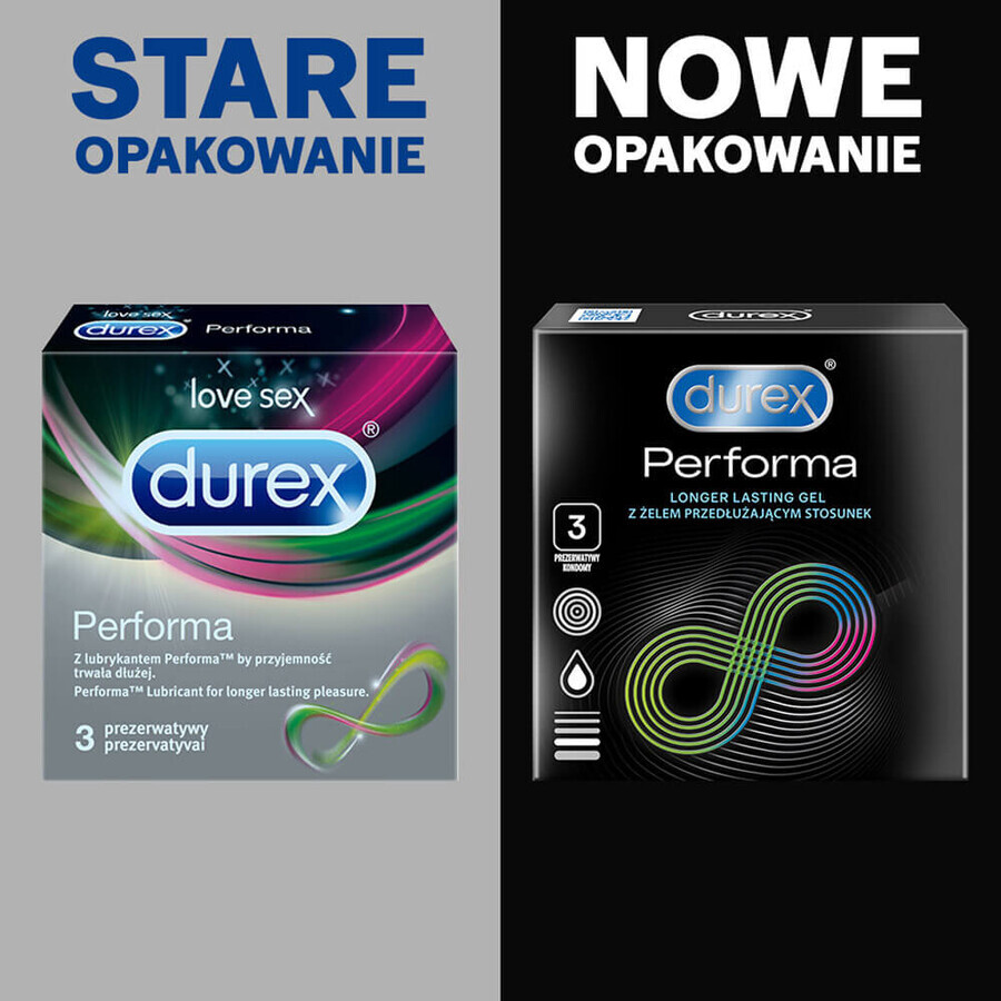 Durex Performa, Kondome mit verkehrsverlängerndem Gleitmittel, 3 Stück