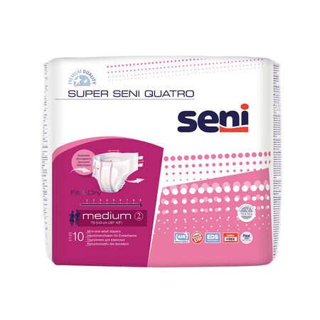 Seni Super Quatro, diapers, medium, 75-110 cm, 10 pcs