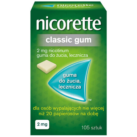 Nicorette Classic Kaugummi 2 mg, medizinischer Kaugummi, 105 Stück