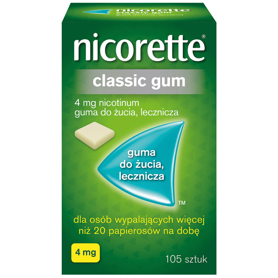 Nicorette Classic Kaugummi 4 mg, medizinischer Kaugummi, 105 Stück