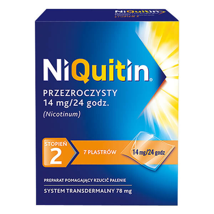 NiQuitin Transparent 14 mg/ 24h, transdermales System, Pflaster, 7 Stück 