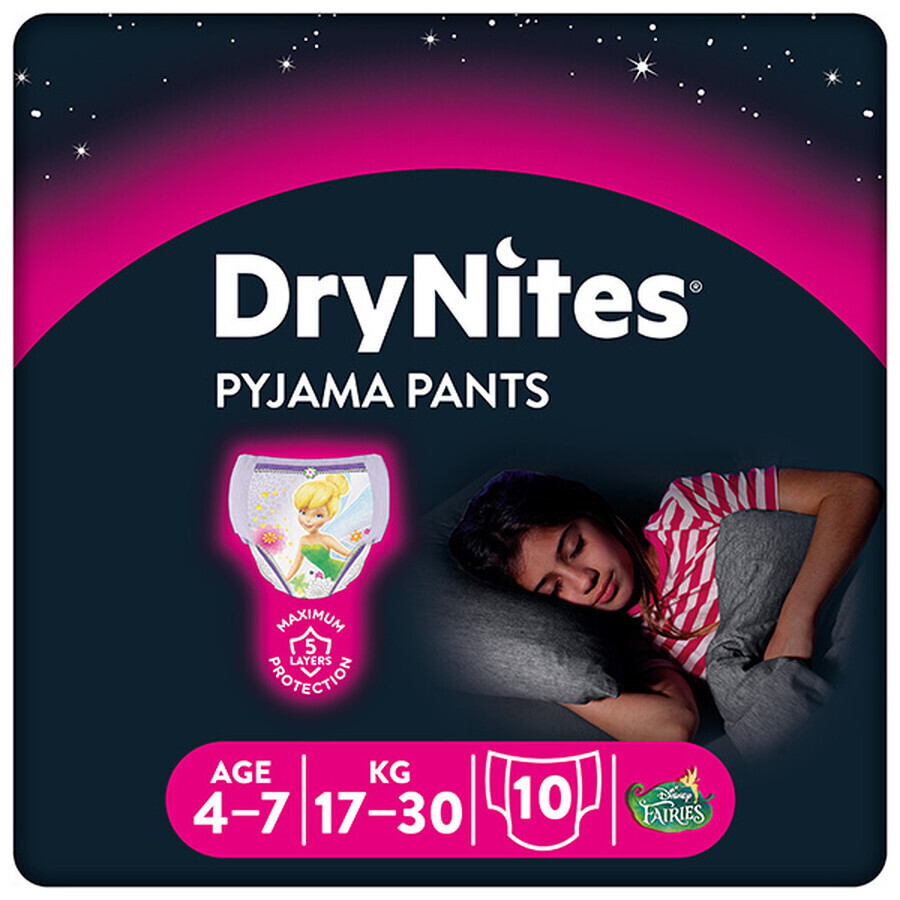 Huggies DryNites Girls, Übernachtungshöschen, für Mädchen, 4-7 Jahre, 17-30 kg, 10 Stück