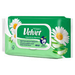 Velluto, carta igienica umidificata, Camomilla e Aloe Vera, con clip, 42 pezzi