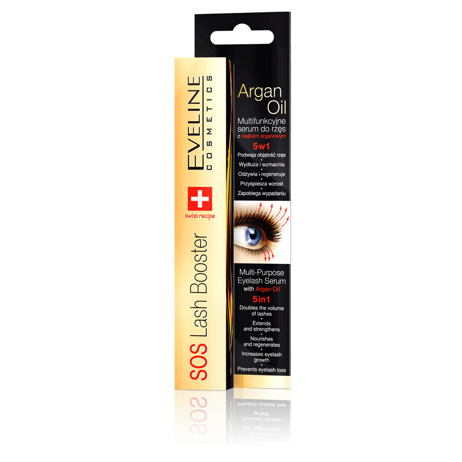 Eveline Cosmetics SOS Lash Booster, multifunktionales Wimpernserum mit Arganöl 5in1, 10 ml