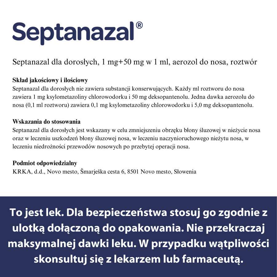 SeptaNazal für Erwachsene (1 mg + 50 mg)/ ml, Nasenspray, 10 ml