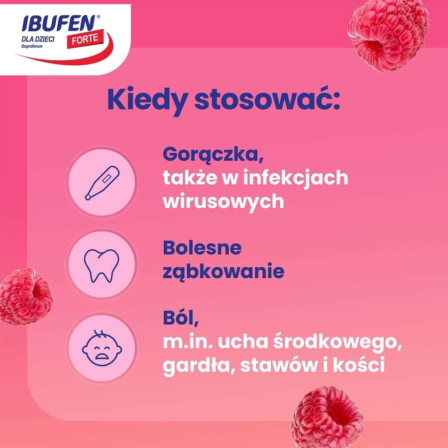 Ibufen for children Strong raspberry flavor 200 mg/ 5ml, oral suspension from 3 months, 100ml