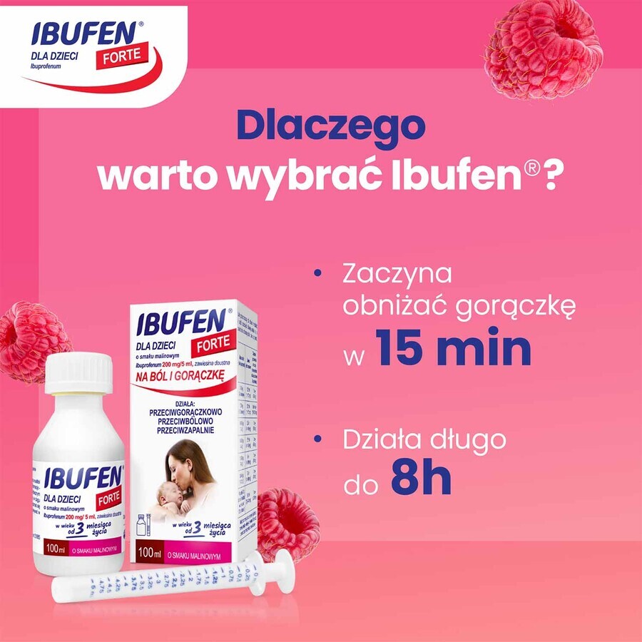 Ibufen for children Strong raspberry flavor 200 mg/ 5ml, oral suspension from 3 months, 100ml