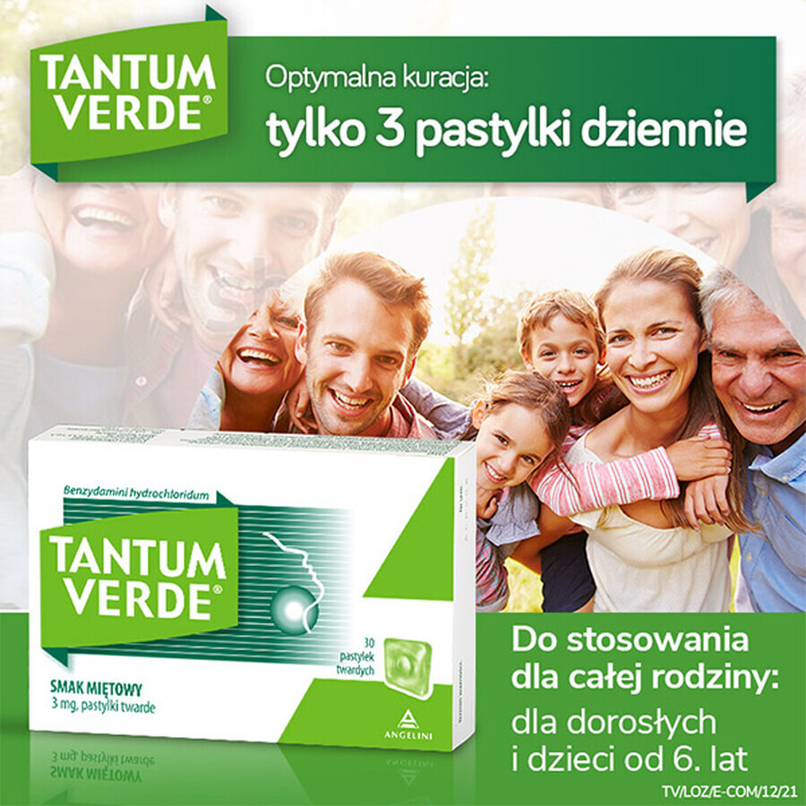 Tantum Verde 3 mg, Minzgeschmack, 30 harte Lutschtabletten