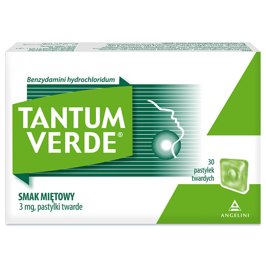 Tantum Verde 3 mg, Minzgeschmack, 30 harte Lutschtabletten