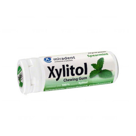 Miradent Xylitol, Kaugummi mit Xylitol, grüner Minzgeschmack, 30 Stück