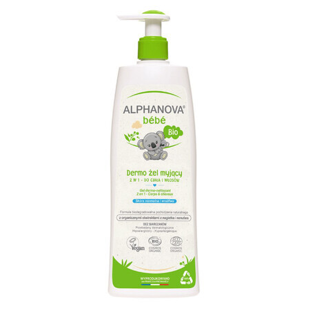 Alphanova Bebe, dermo-gel pentru spălarea corpului și părului, natural, cu pompă, 500 ml