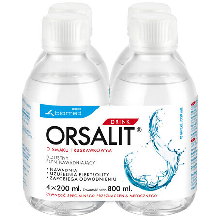 Orsalit Drink, rehydrating oral liquid for children over 3 years, strawberry flavor, 4 x 200 ml