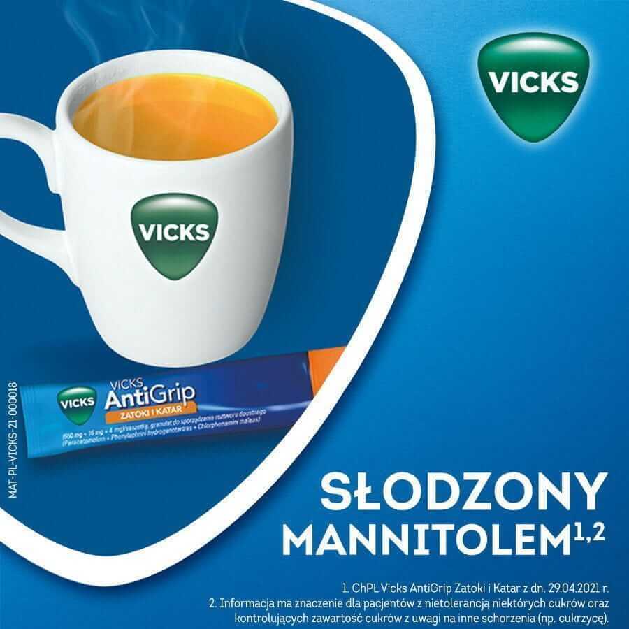 Vicks AntiGrip Zatoki i Katary 650 mg + 16 mg + 4 mg, Granulat für orale Lösung, 10 Beutel