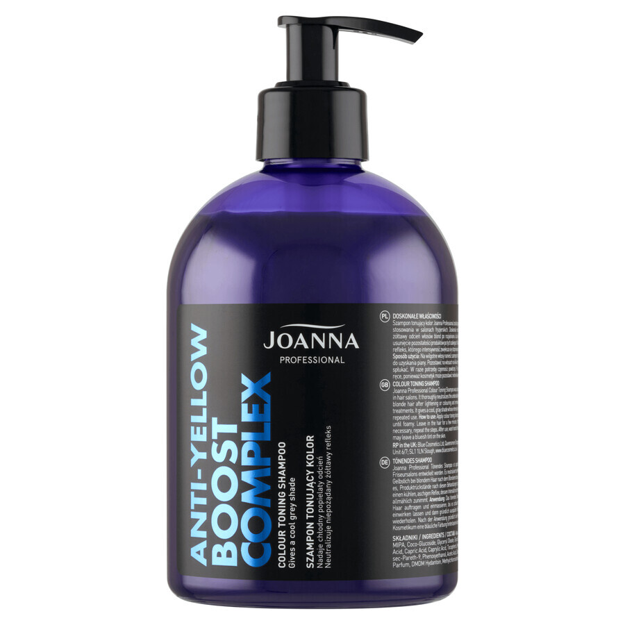 Joanna Professional Anti-Yellow Boost Complex, shampoo tonificante per il colore, 500 g