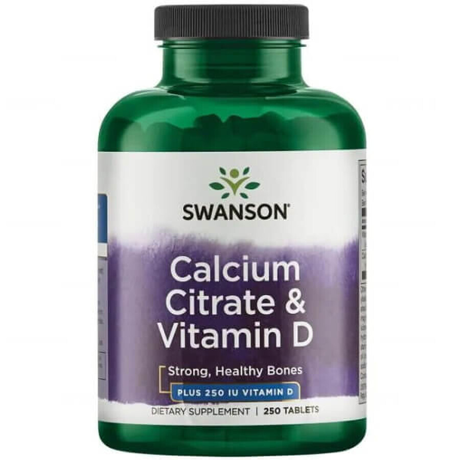 Swanson Citrat de calciu și vitamina D, calciu cu vitamina D3, 250 comprimate