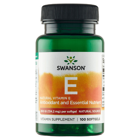 Swanson E, natürliches Vitamin E 200 IU, 100 Gelkapseln