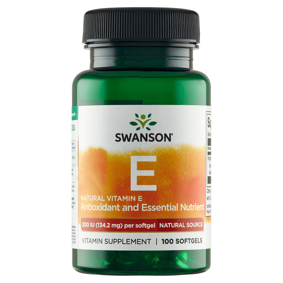 Swanson E, natürliches Vitamin E 200 IU, 100 Gelkapseln