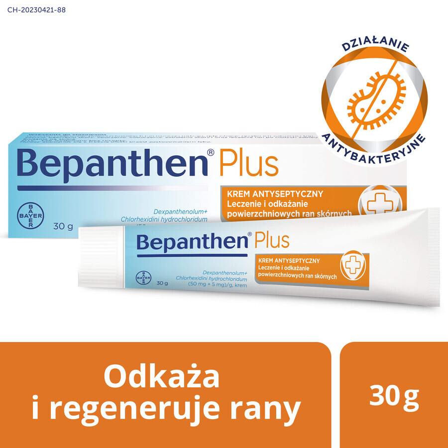 Bepanthen Plus (50 mg + 5 mg)/g, antiseptische crème voor wonden, 30 g