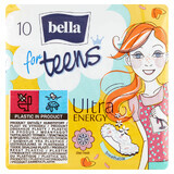 Bella for Teens, toallitas higiénicas con alas, deo fresh, Ultra Energy, 10 uds.