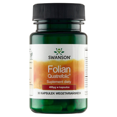 Swanson Folate Quatrefolic, Folsäure 400 μg, 30 vegetarische Kapseln